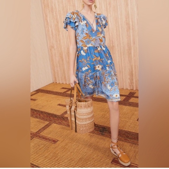 Ulla Johnson Gail Cotton Tiered Floral Dress Lapis size 4 - Picture 10 of 13